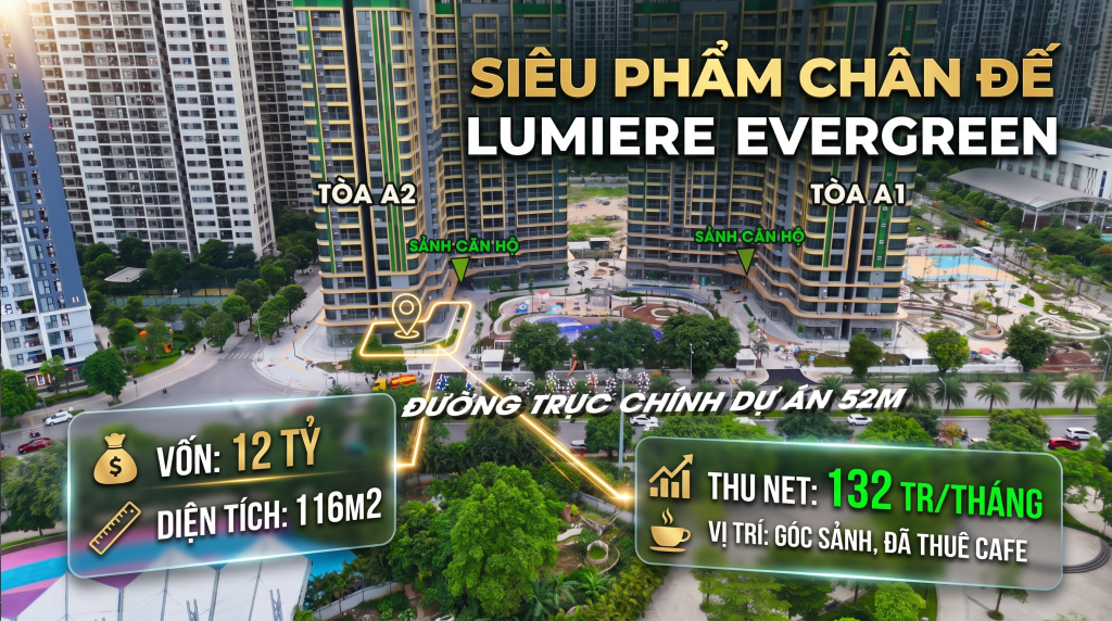 Bán Shop Chân Đế Lumiere Evergreen TMDV02 Vinhomes Smart City – Đang Cho Cafe Thuê 133 Triệu/Tháng