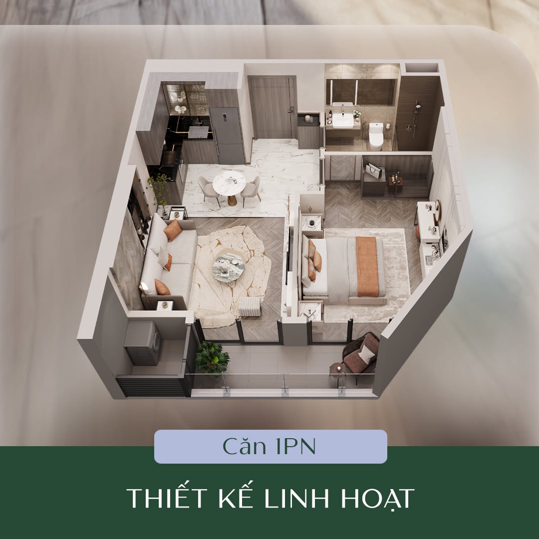 Phối cảnh căn hộ 1 phòng ngủ lumiere evergreen