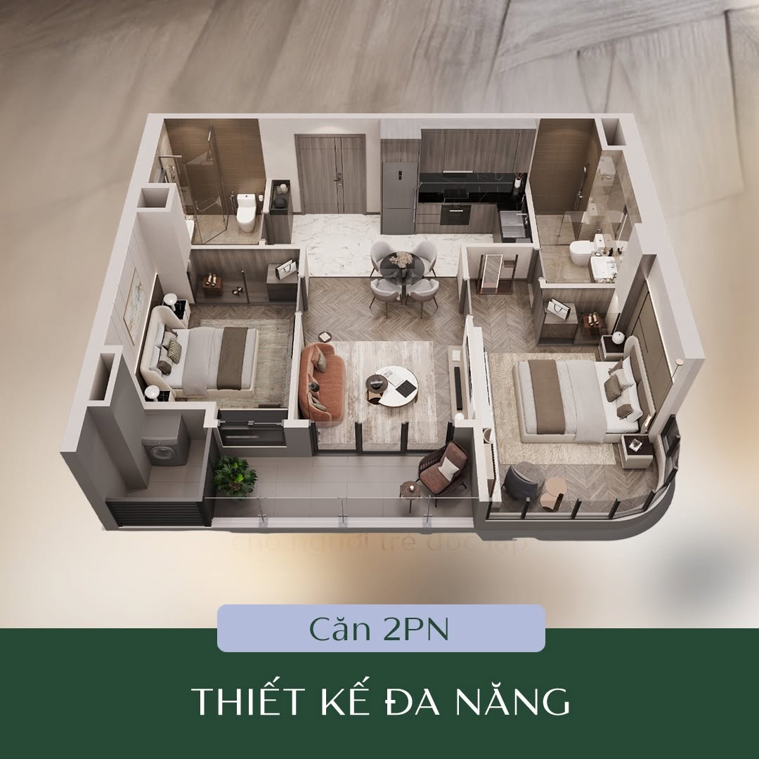 Phối cảnh căn hộ 2 phòng ngủ lumiere evergreen