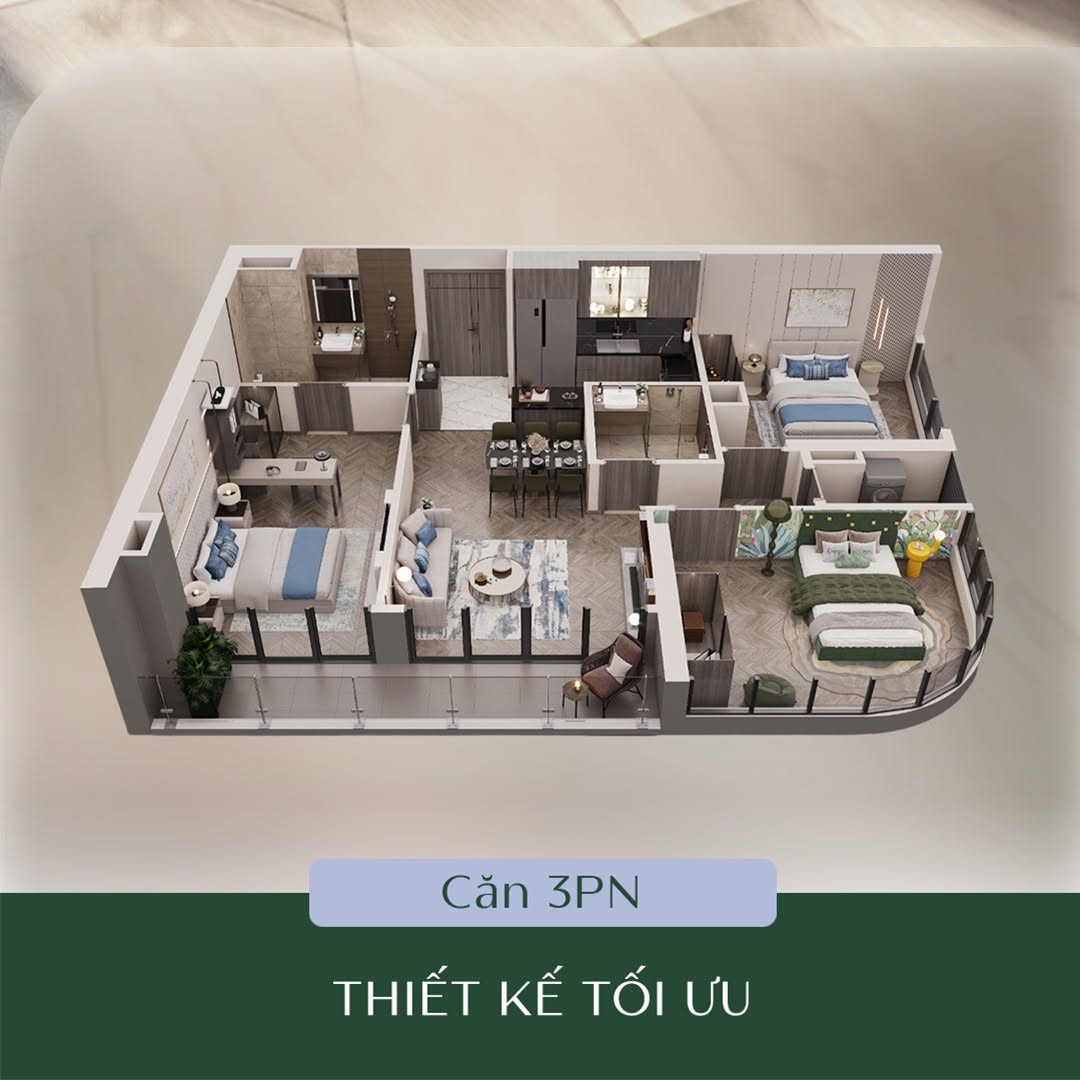 Phối cảnh căn hộ 3 phòng ngủ lumiere evergreen