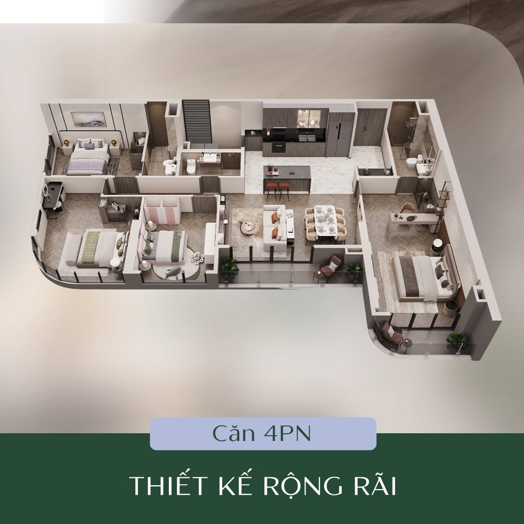 Phối cảnh căn hộ 4 phòng ngủ lumiere evergreen